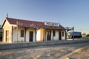 Old train station against clear sky. Palapye, Botswana