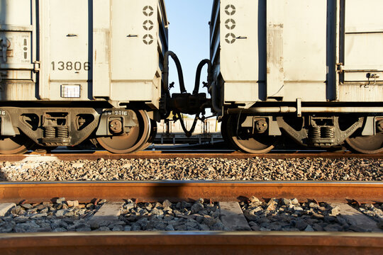 Cargo train on railroad track, Palapye, Botswana
