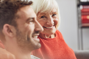 Portrait of senior woman with her grown-up grandson