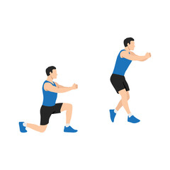Obraz na płótnie Canvas Man doing Split squat jump exercise. Flat vector illustration isolated on white background