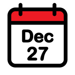 Twenty seventh December calendar icon