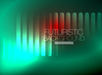 Bright neon color techno abstract background, shiny glowing neon lines in the dark background