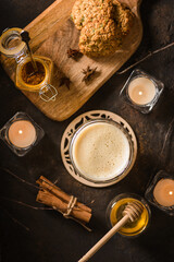 turmeric latte on a dark background