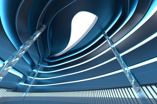 3D Rendered Illustration, Architecture visualisation of a modern shopping mall interior