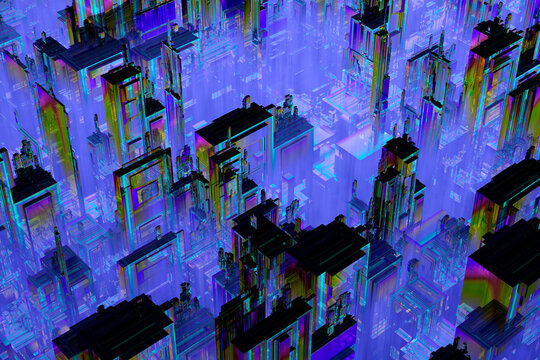 3D rendered illustration, Microchip architecture such as a CPU under the microscope