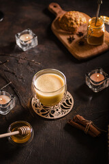 turmeric latte on a dark background