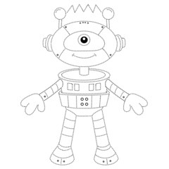 Fototapeta premium Connect the dots picture. Tracing worksheet. Puzzle for kids. Coloring Page Outline Of cartoon robot. Coloring book for children.