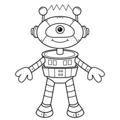Coloring Page Outline Of cartoon robot for children. Vector. Coloring book for kids.