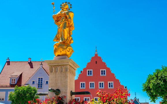 Low angle view of St. Mary's Column against clear blue sky at Bavaria, Germany