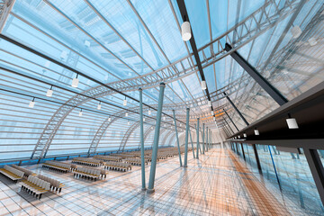 Empty Airport Departure Area, 3D Rendering