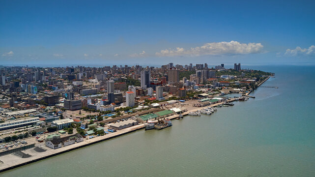 Mozambique, Katembe, Aerial view of Maputo Bay and coastal city
