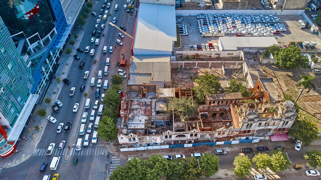 Mozambique, Maputo, Aerial view of traffic jam on city intersection