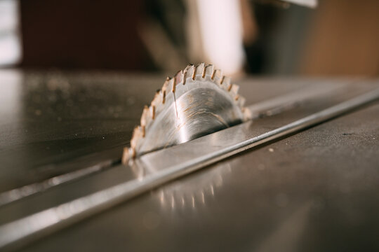 Carpentry workshop, close up of saw blade