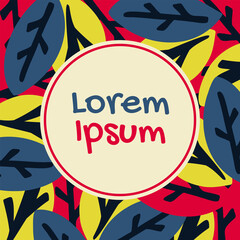 Cute round frame on leaves background. Hand drawn wreath in flat style great for social media posts, banners, poster, cards.