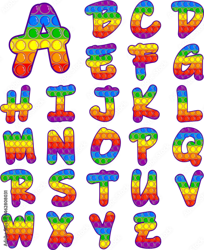 Fototapete pop it font design - alphabet. bubble touch letters simple dimple . isolated vector illustration on 