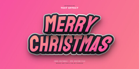 Fototapeta na wymiar Merry Christmas Text in Black and Pink with Cartoon Style. Editable Text Style Effect