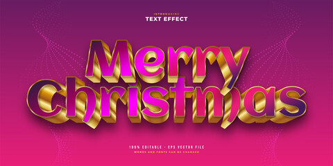 Merry Christmas Text in Colorful and Gold Style with 3D Effect. Editable Text Style Effect
