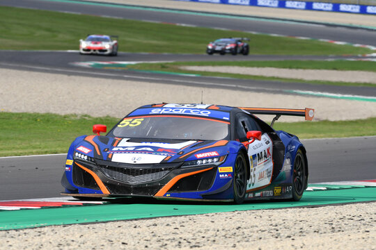 Mugello Circuit, Italy - October 8, 2021: Honda NSX of Team Nova Race drive by Guidetti - De Luca during Qualifyng session of Italian Championship GT in Mugello Circuit.