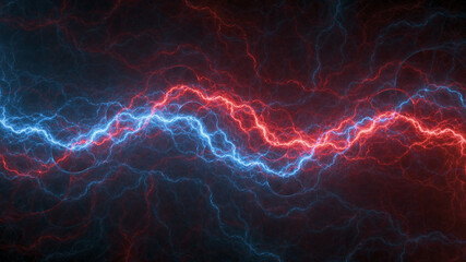 Naklejka premium Red and blue lightning, abstract plasma background