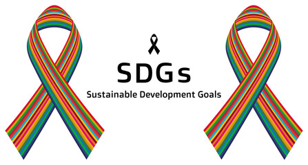 【リボン運動】SDGsの象徴である17色で構成された美しいレインボーリボン イラスト ベクター