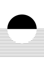 Geometric Design With Circles, Stripes And Rainbow. Black And White Modern Poster. Abstract Wall Art. Digital Art Of Interior Decoration For Print. Abstract Geometric Minimal Poster 