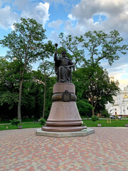 Fototapeta premium Monument to Hetman Ivan Mazepa at the Cathedral Square in Poltava. One of the symbols of the city. Popular ukrainian tourist landmark. Soft focus