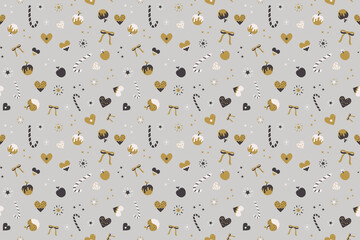 Seamless festive background with christmas sweets and decoration.