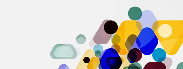 Color bubbles and rounded geometric shapes on white. Vector geometric minimal abstract background for wallpaper, banner, background, landing page