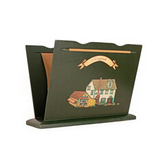 Old wooden newspaper rack on white background