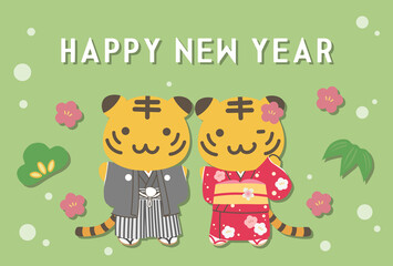 2022年　年賀状_晴れ着寅・松竹梅