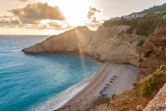 Empty beach in the evening, Porto Katsiki, Lefkada Island, Greece