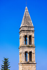 Fototapeta na wymiar Church tower in Makarska town, Croatia