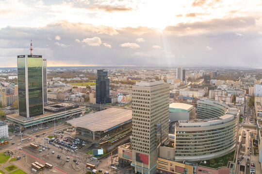 View to the city center seen from the Palace of Culture and Science, Warsaw, Poland
