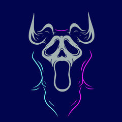 Evil head Line Pop Art logo. Halloween ghost face design with dark background. Abstract vector illustration