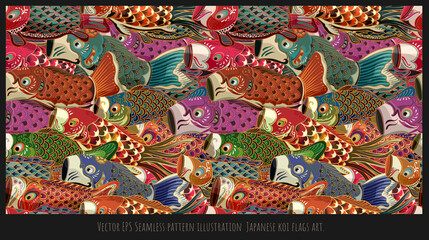 Fototapeta premium Seamless pattern Japanese style Koi fish flags.