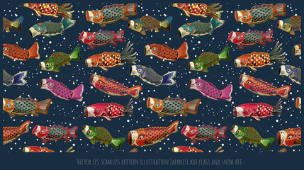 Seamless pattern Japanese style Koi fish flags.