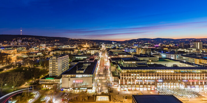 Germany, Stuttgart, shopping mile Koenigstrasse at blue hour