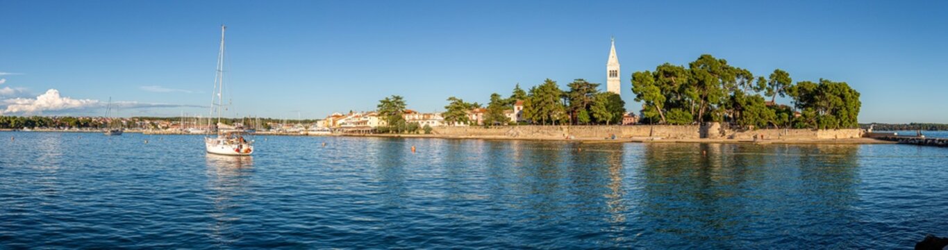novigrad, drone, panorama, croatia, summer, city, istria, sea, town, church, adriatic, water, building, harbor, architecture, blue, coast, europa, istra, old, bay, tower, sky, tour tourism, historic, 