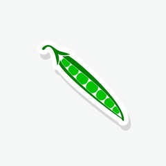 Green pea pod with beans sticker icon isolated on white background