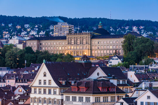 Switzerland, Canton of Zurich, Zurich,ÔøΩSwiss Federal Institute of Technology in Zurich at dusk