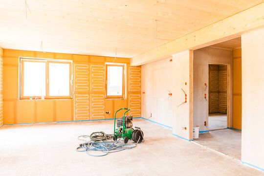 Construction site of a wooden house