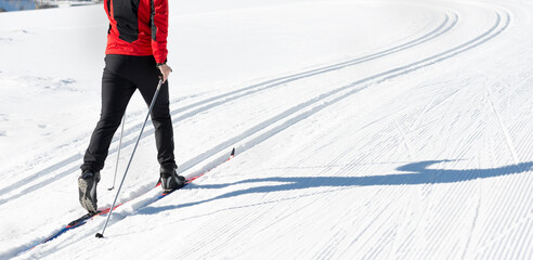 Austria, Tyrol, Achensee, close-up of man doing cross country skiing