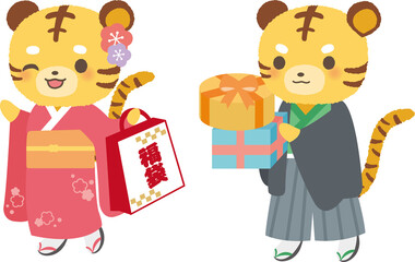 初売りセールで買い物するトラ　寅　干支