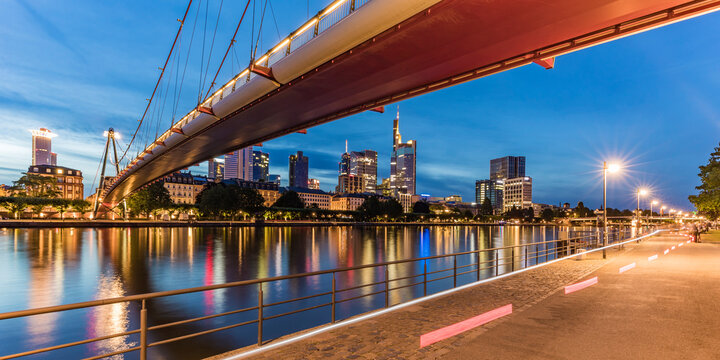 Holbeinsteg footbridge over river in Frankfurt, Germany