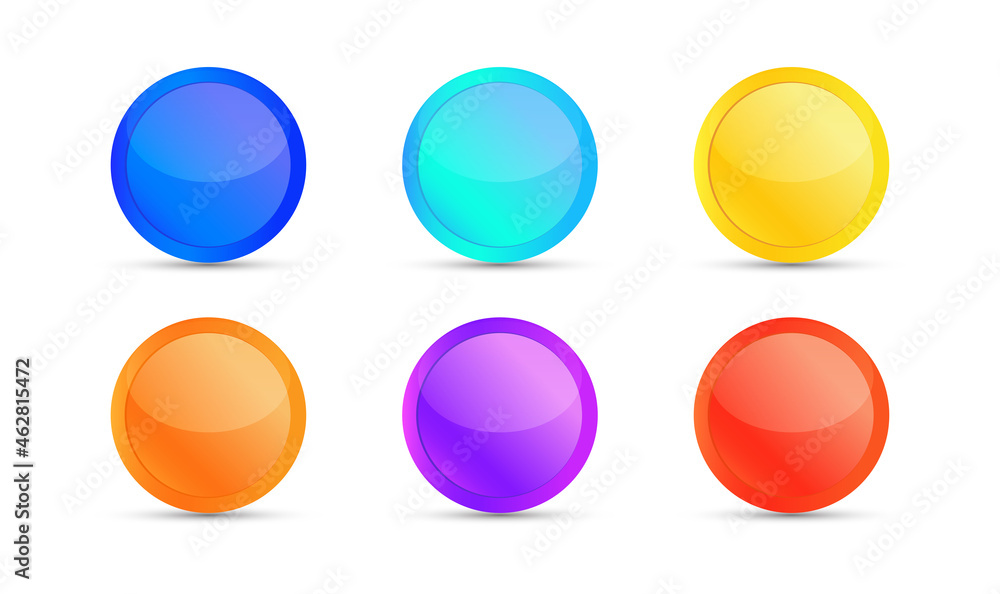 Wall mural set of colorful glossy round buttons on white background. blank button for website and mobile apps. 