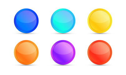 Set of colorful glossy round buttons on white background. Blank button for website and mobile apps. Vector illustration.