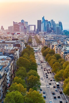 France, Paris, cityscape with Avenue de la Grande Armee and La Defense