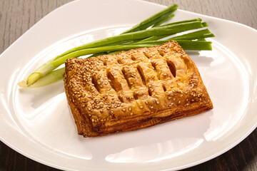 Tasty puff pastry with meat
