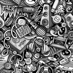 Obraz premium Cartoon doodles Audio content seamless pattern.