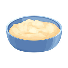 Oatmeal porridge in bowl, plate in cartoon style isolated on white background. Muesli, healthy breakfast. 